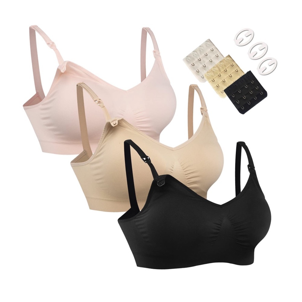 HOFISH 3PK Full Bust Seamless Nursing Maternity Bras-XXL Extra Extenders/Clips